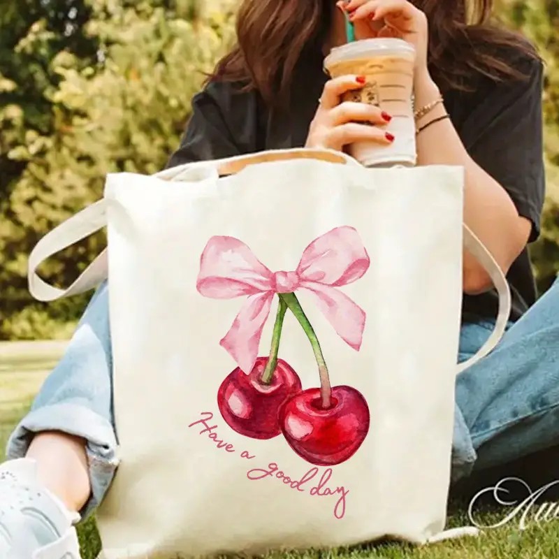 Tote Bag Canvas Print - Canvas Tote Bag with Cherry Bow