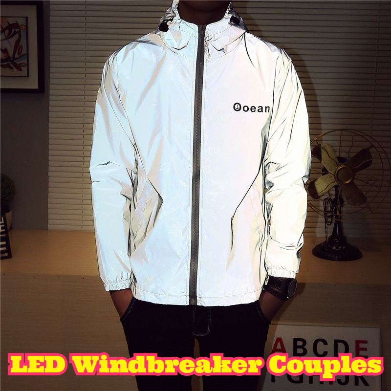 Reflective Jacket Running - LED Light Up Windbreaker Couples Cycling