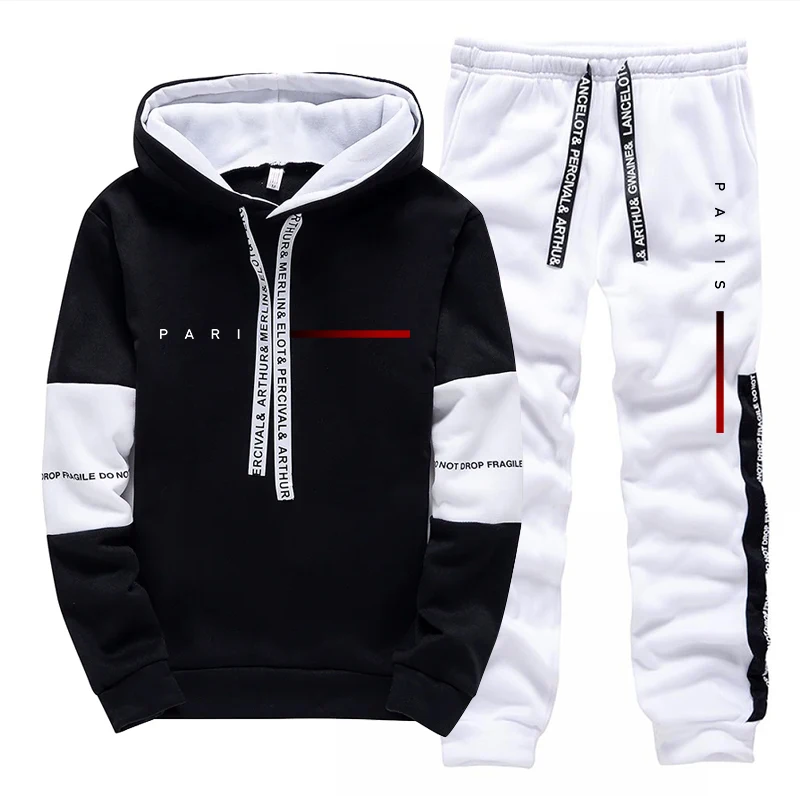 Street Fashion Male - Paris Fashion Hoodie Streetwear Men's Set