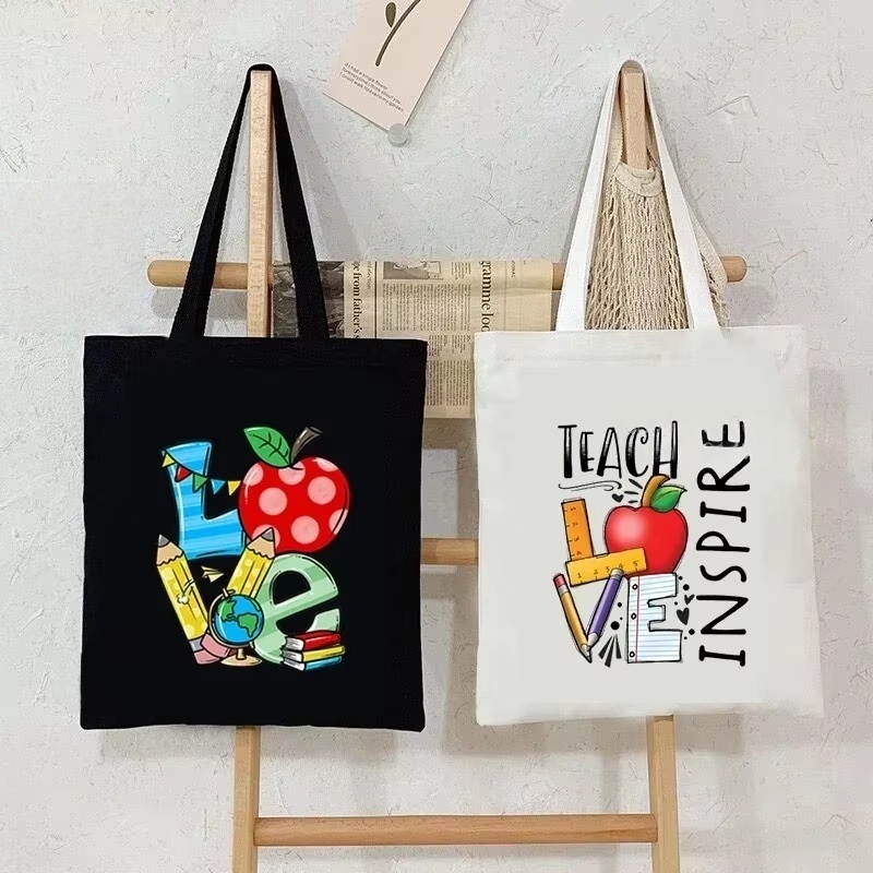 Tote Bag Canvas Print - Women Canvas Shoulder Bag Teach Love