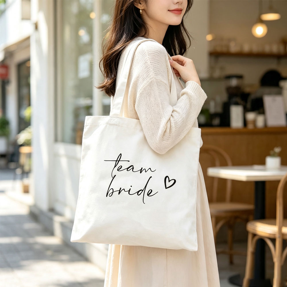 Tote Bag Canvas Print - One-Piece Bridal Team Heart-Print Canvas Tote