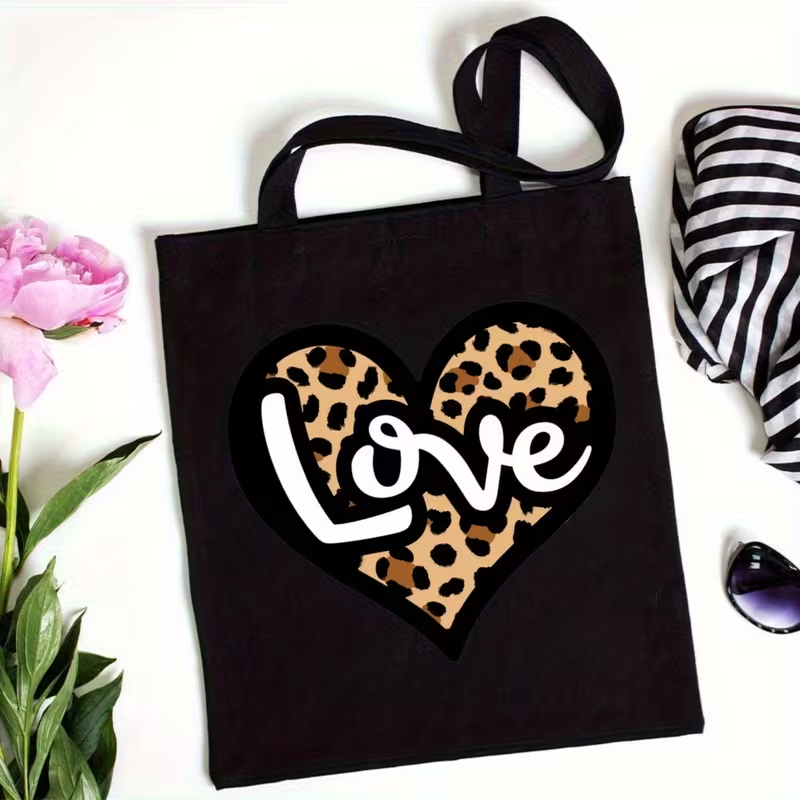 Tote Bag Canvas Print - Leopard Print Heart Love Letter Canvas