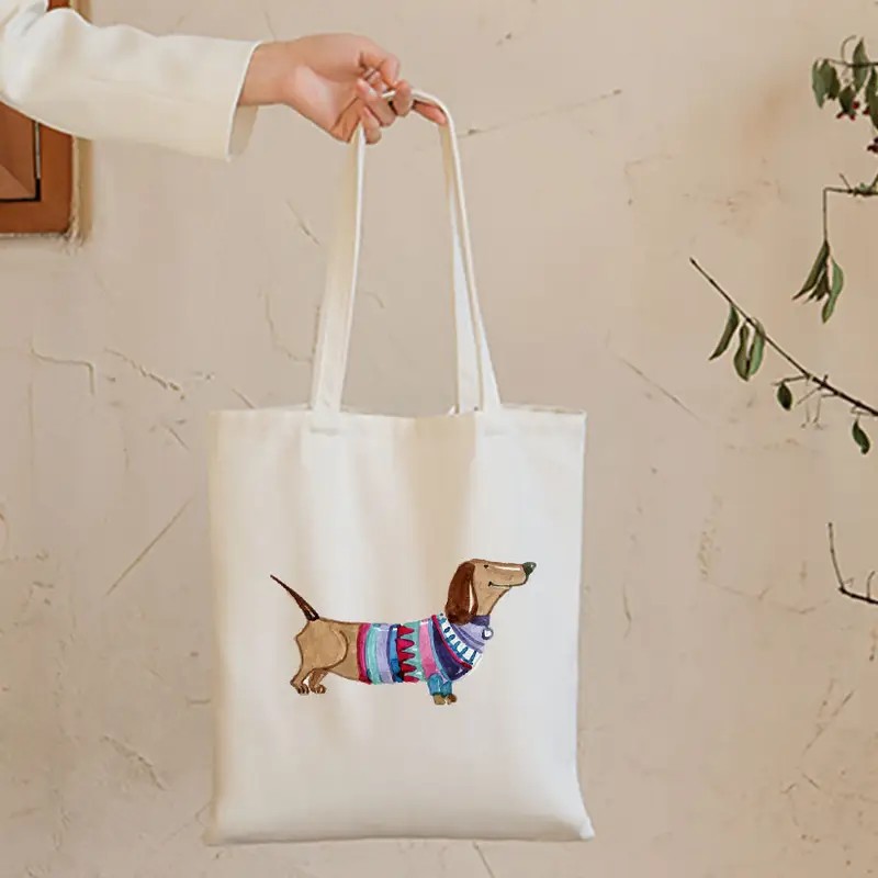 Tote Bag Canvas Print - Cute Dachshund Funny Handbags Shoulder Bags