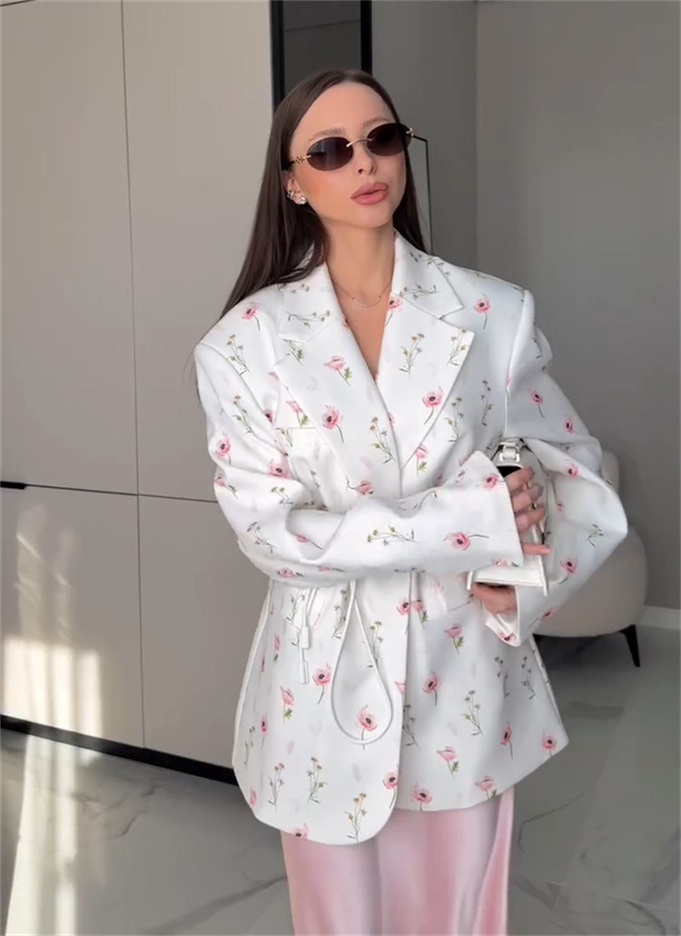 Street Fashion Winter 2025 - Fashion Women's Flower Printed Blazer Waist-Closed