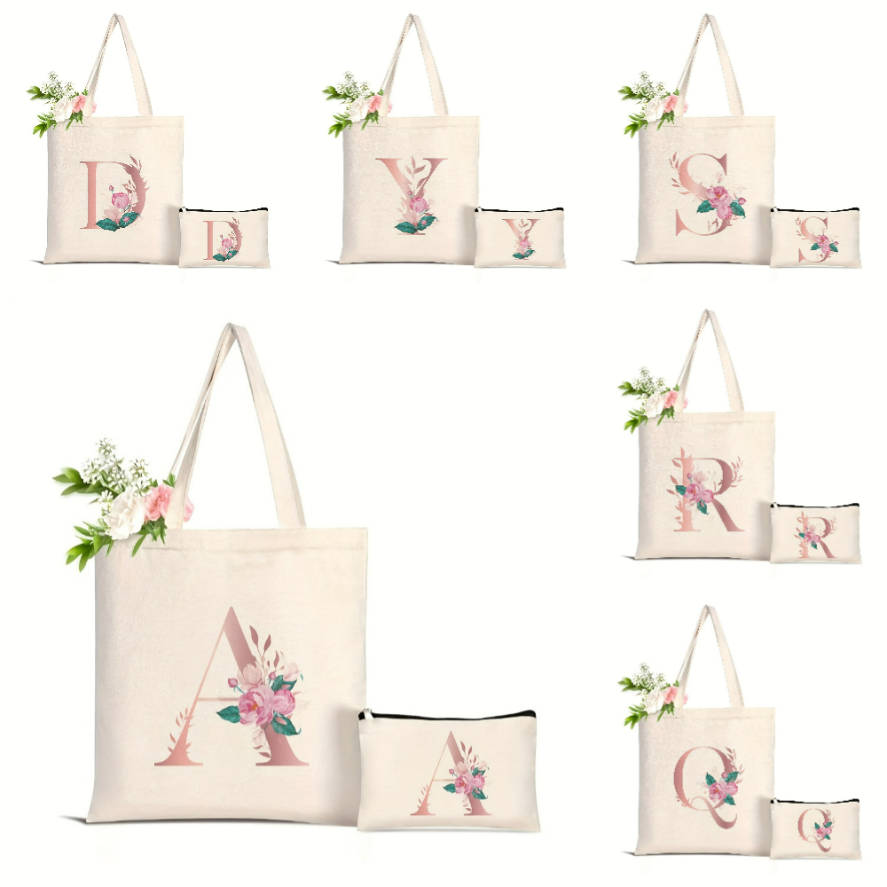 Tote Bag Canvas Print - 1pc Floral Love Letter Print Tote