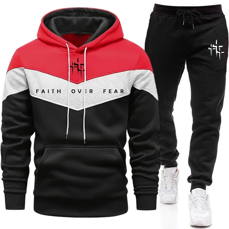 Faith Over Fear Men's Tracksui - Street Fashion Male 评论和价格