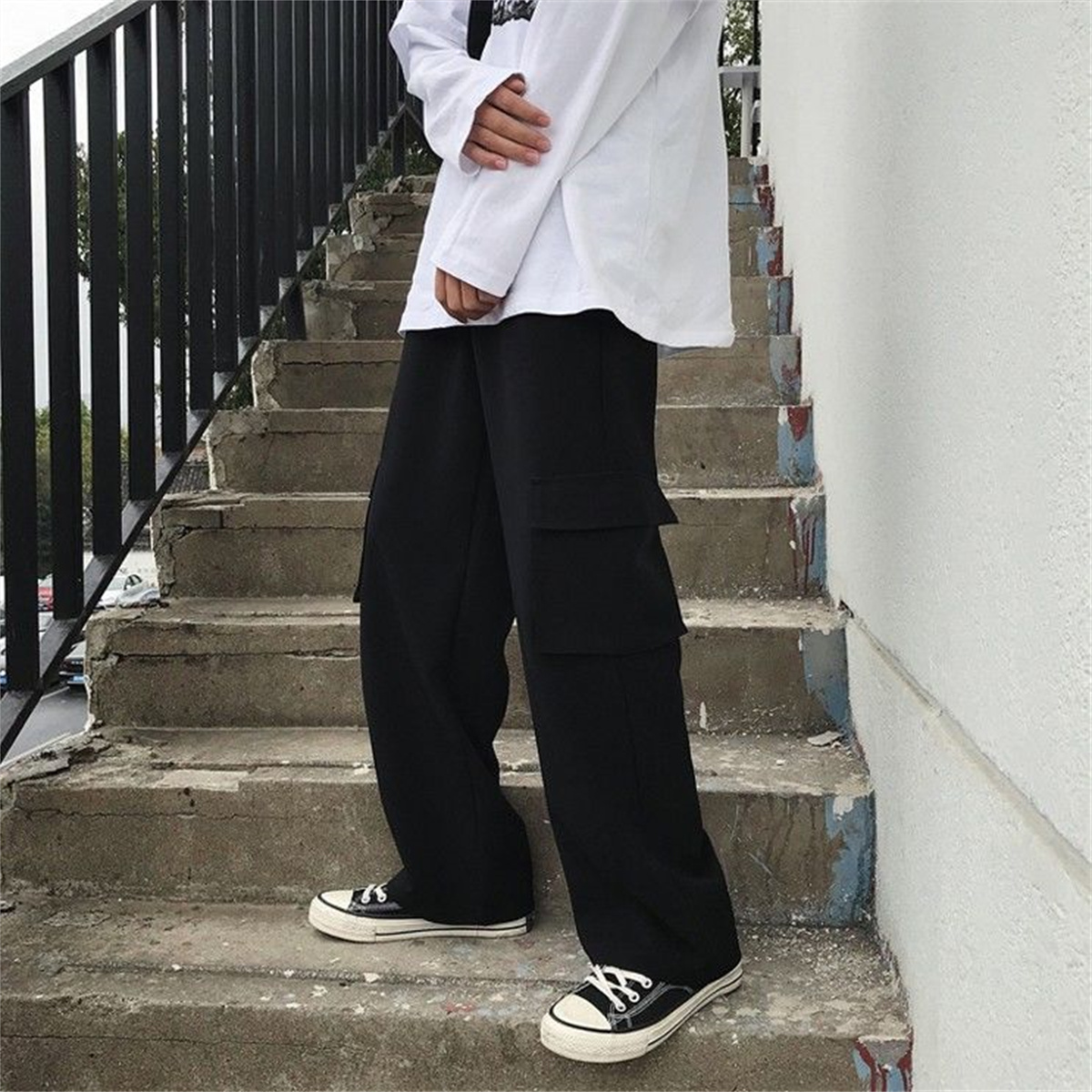 Black Men's Hip Hop Cargo Pant - Techwear Pants Tactical 评论和价格