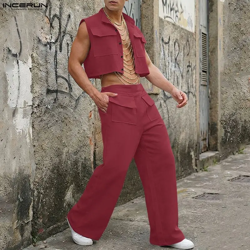 INCERUN Men Sets Solid Sleevel - Street Summer Fashion 评论和价格