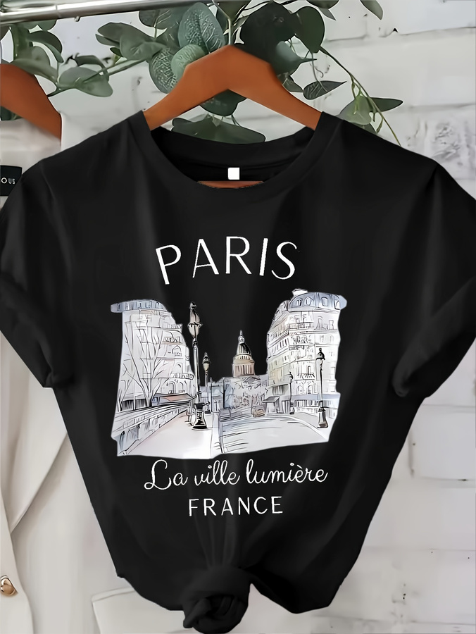 Women's Paris Print Crew Neck  - Street Fashion Paris 2025 评论和价格