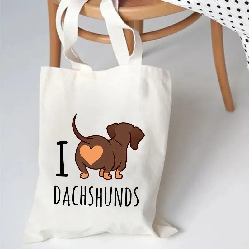 Cute Dachshund Funny Handbags  - Tote Bag Canvas Print 评论和价格