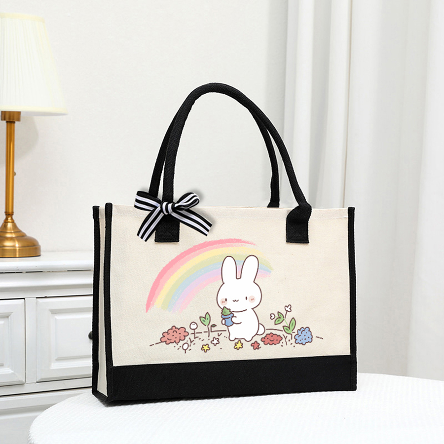 Cartoon-printed light white ca - Tote Bag Canvas Print 评论和价格