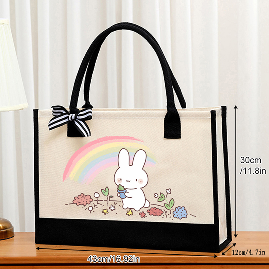 Cartoon-printed light white ca - Tote Bag Canvas Print 评论和价格