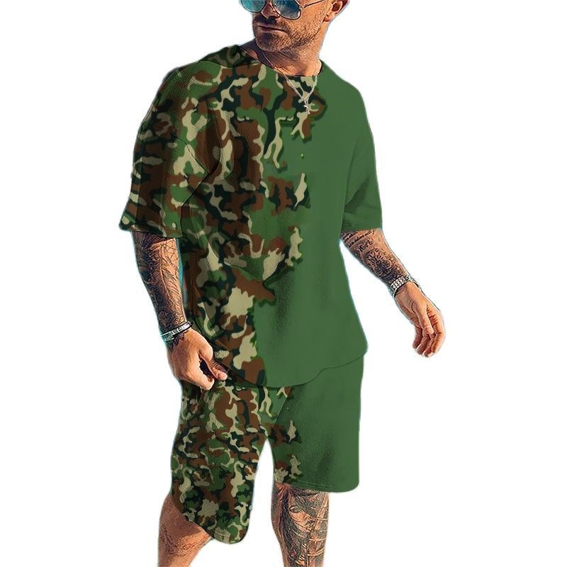 Summer New Men's Tracksuits 3D - Camo Pattern Set 评论和价格