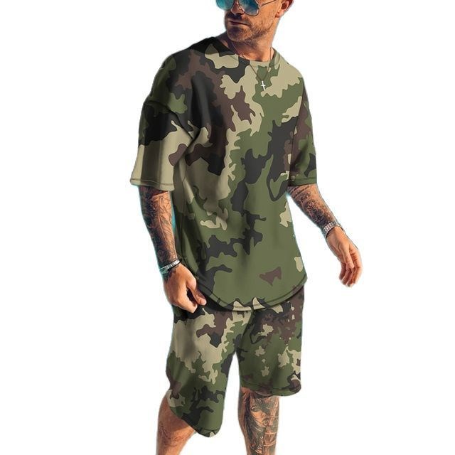 Summer New Men's Tracksuits 3D - Camo Pattern Set 评论和价格