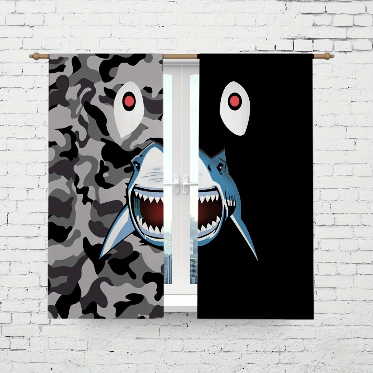 Camo and Shark Pattern Curtain - Camo Pattern Set 评论和价格