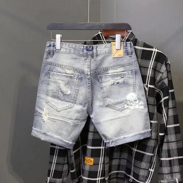 Summer Men's Worn Bead Hole Be - Street Fashion Jeans 评论和价格