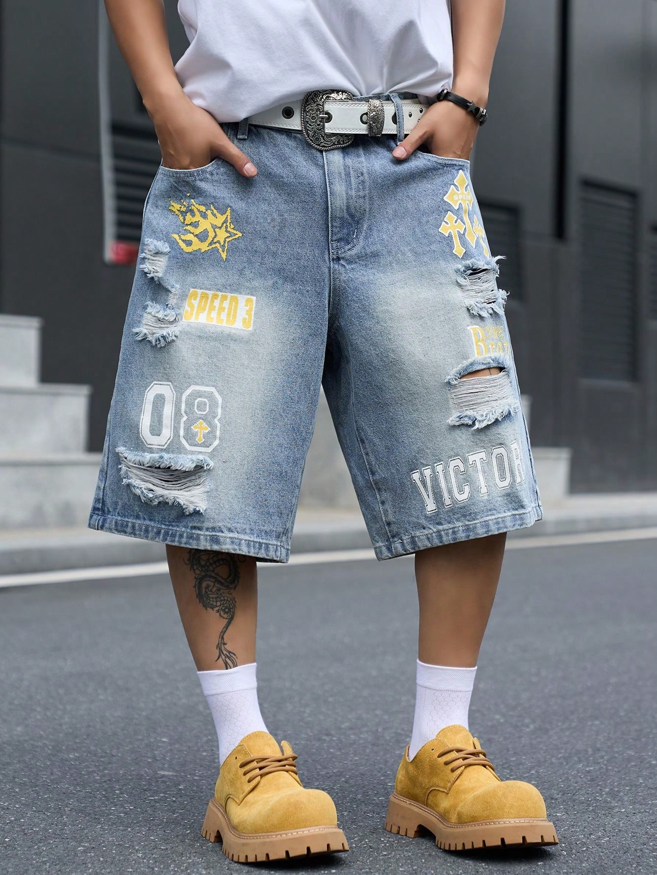 Men's Loose Fit Denim Bermuda  - Street Fashion Jeans 评论和价格