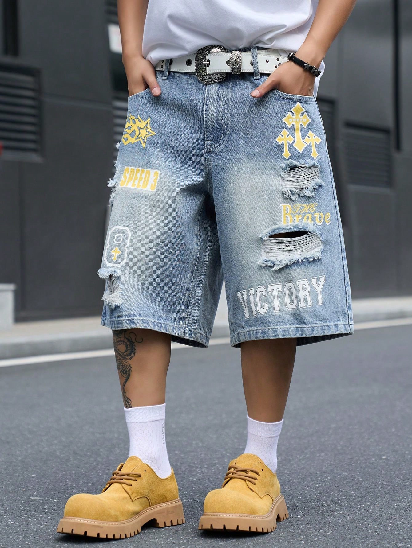 Men's Loose Fit Denim Bermuda  - Street Fashion Jeans 评论和价格