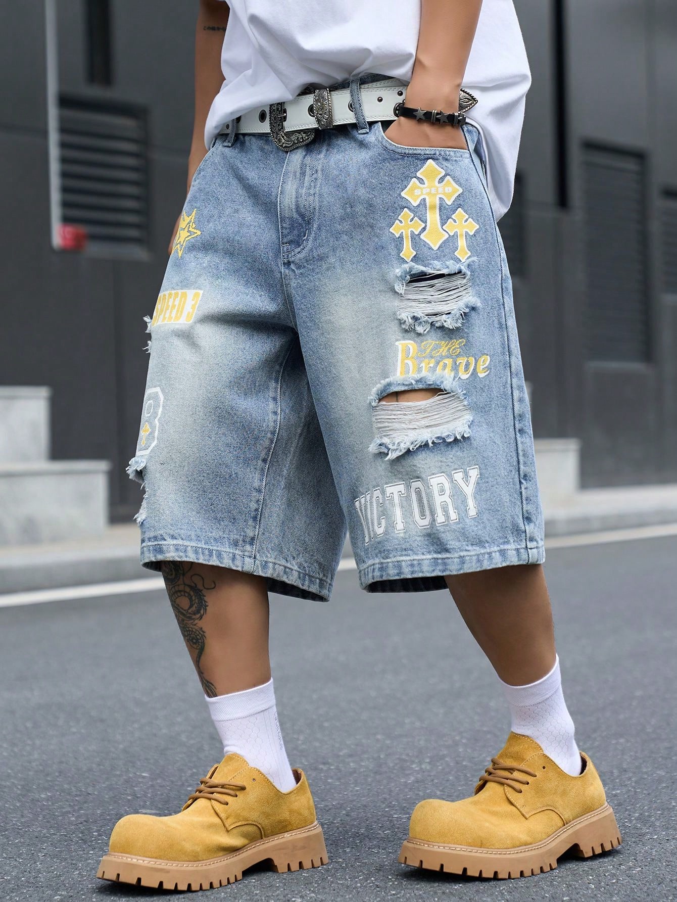 Men's Loose Fit Denim Bermuda  - Street Fashion Jeans 评论和价格
